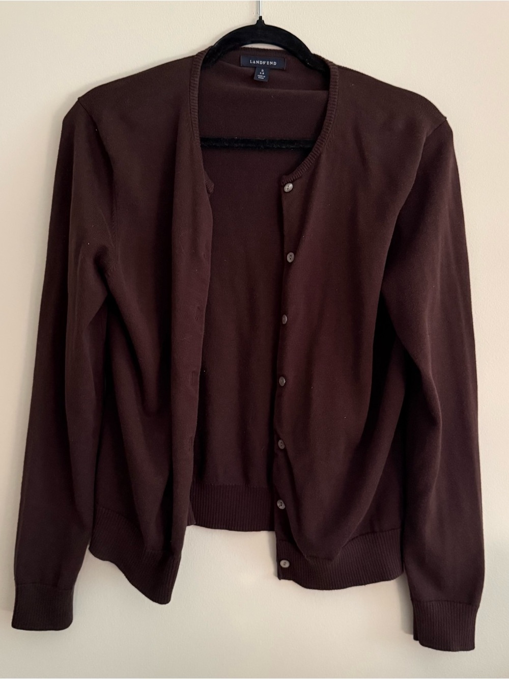 Lands' End Chocolate Brown Crewneck Sweater With Buttons